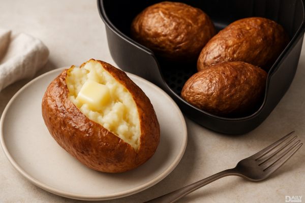 Air fryer baked potatoes: Crispy outside, fluffy inside—perfect for busy weeknights!
